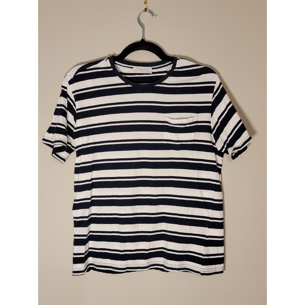 Cotton And Co  Shirt‎ Women's Size MEDIUM Navy/White Horizontal Stripe Casual